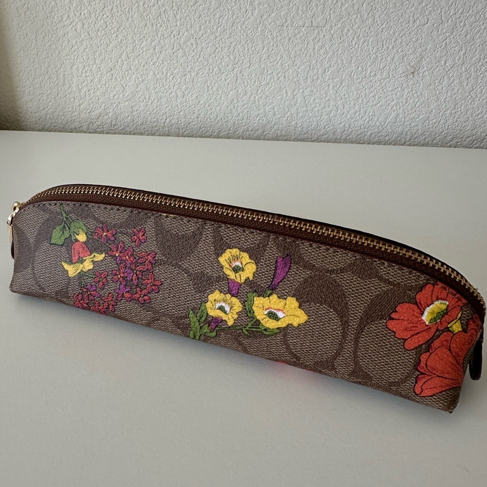 Coach Brown and Yellow Floral Cosmetic Bag